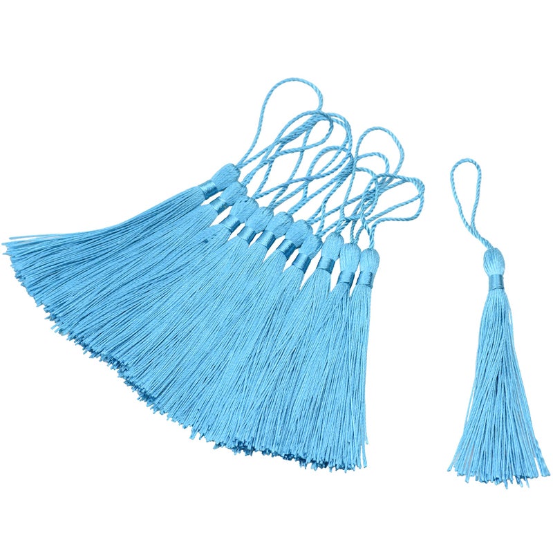 Makhry 100pcs 13cm/5 Inch Silky Floss Bookmark Tassels with 2-Inch Cord Loop and Small Chinese Knot for Jewelry Making, Souvenir, Bookmarks, DIY Craft Accessory (Blue) - Image 4